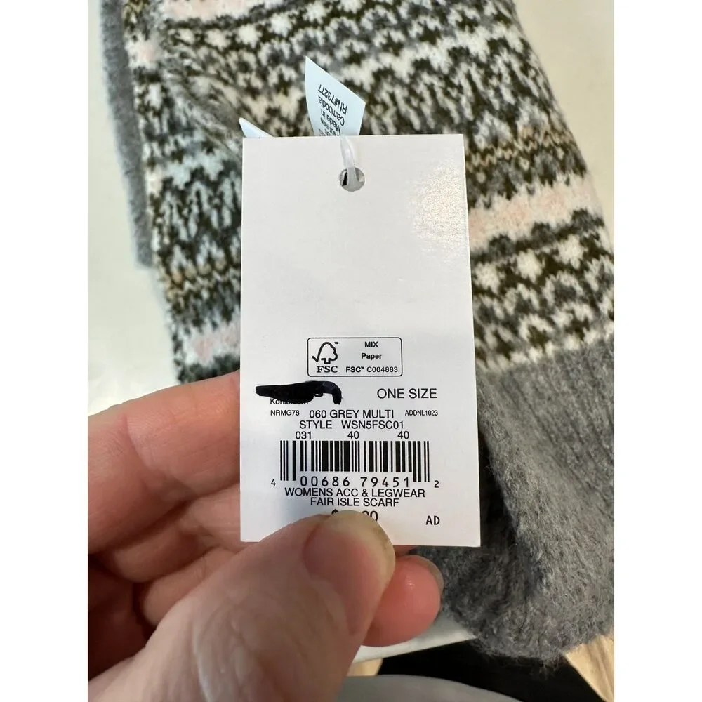 NWT Sonoma Fair Isle Knit Scarf Gray